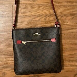 Coach Signature Brown and Red Crossbody Bag